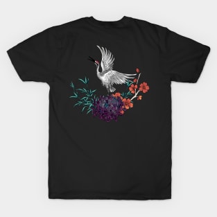 Wonderful crane with flowers T-Shirt